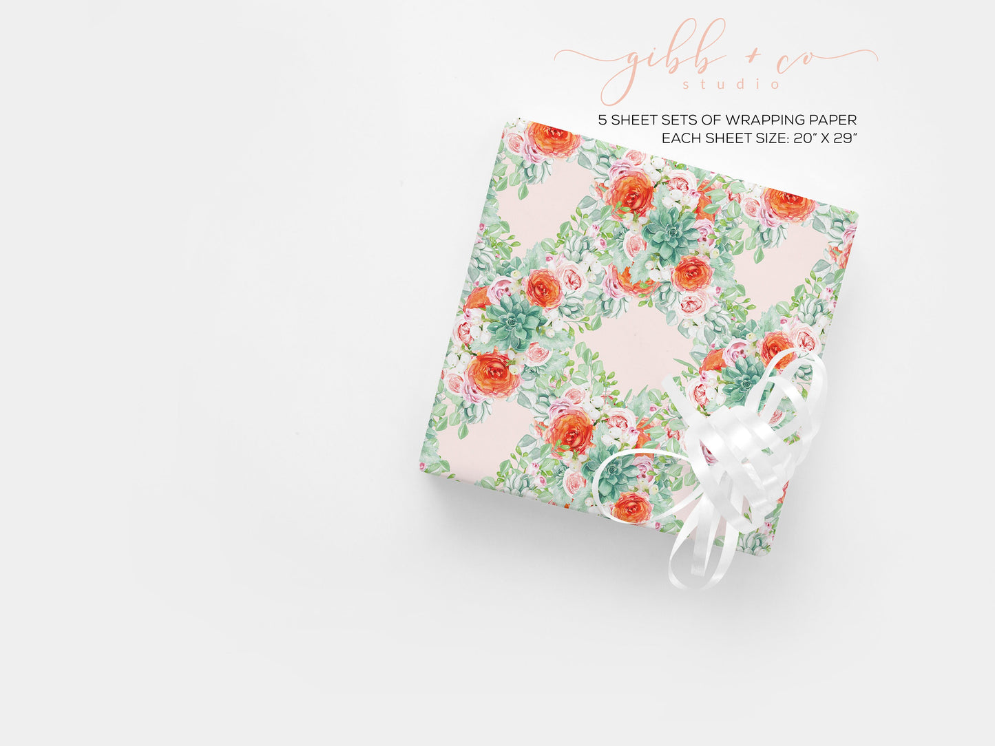 Lucy Orange rose Floral wrapping paper