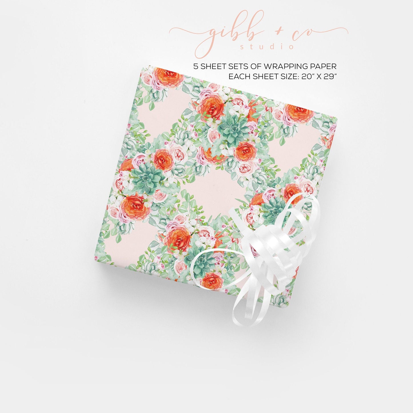 Lucy Orange rose Floral wrapping paper