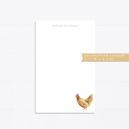 Personalized notepad, chicken notepad, golden chicken, things to do, grocery list, notepad, things to do list, 5.5x8.5, gift for, farm fresh