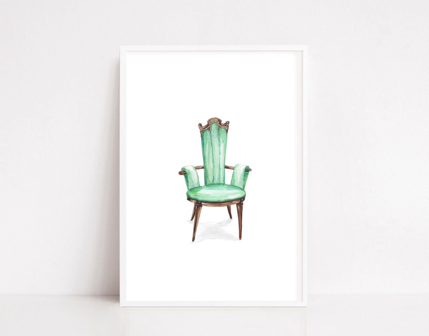 Bluegreen Art nouveau chair, interior design art print, architecture art print