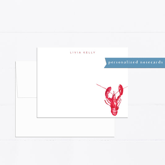 Personalized stationery, Maine, coastal, lobster, seafood, personalized notecard, monogram, stationery, ocean life, coastal life, Maine life