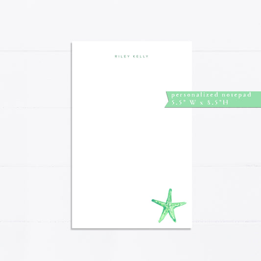 Personalized notepad, Starfish, beach lover, preppy monogram, bridal gift, under the sea, notepad, things to do list, 5.5x8.5, gift for her