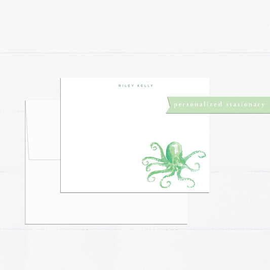 Personalized stationery, starfish, beach life, beach lover, octopus, coral, personalized notecard, monogram, gift for mom, sandals, gift for