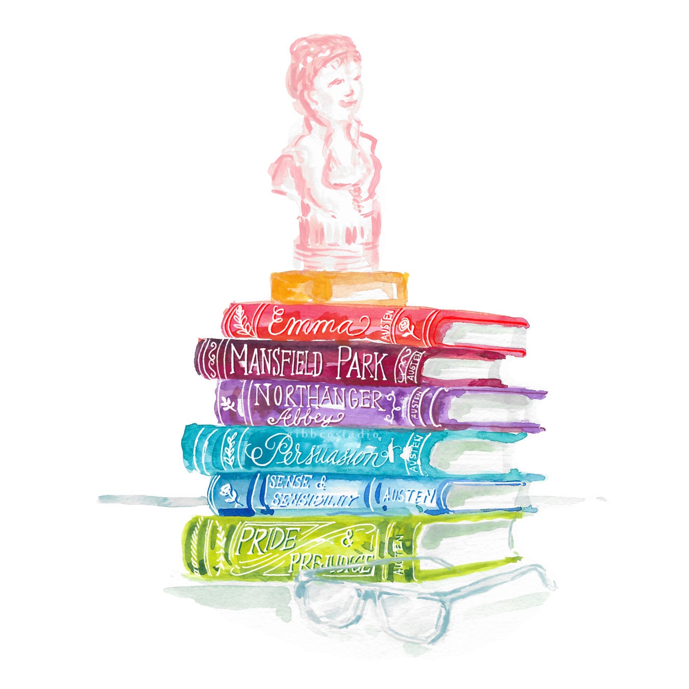 Jane Austen Rainbow Books, book art print