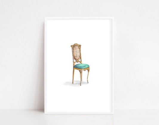 Louis XVI antique chair illustration, interior design print, architecture art print