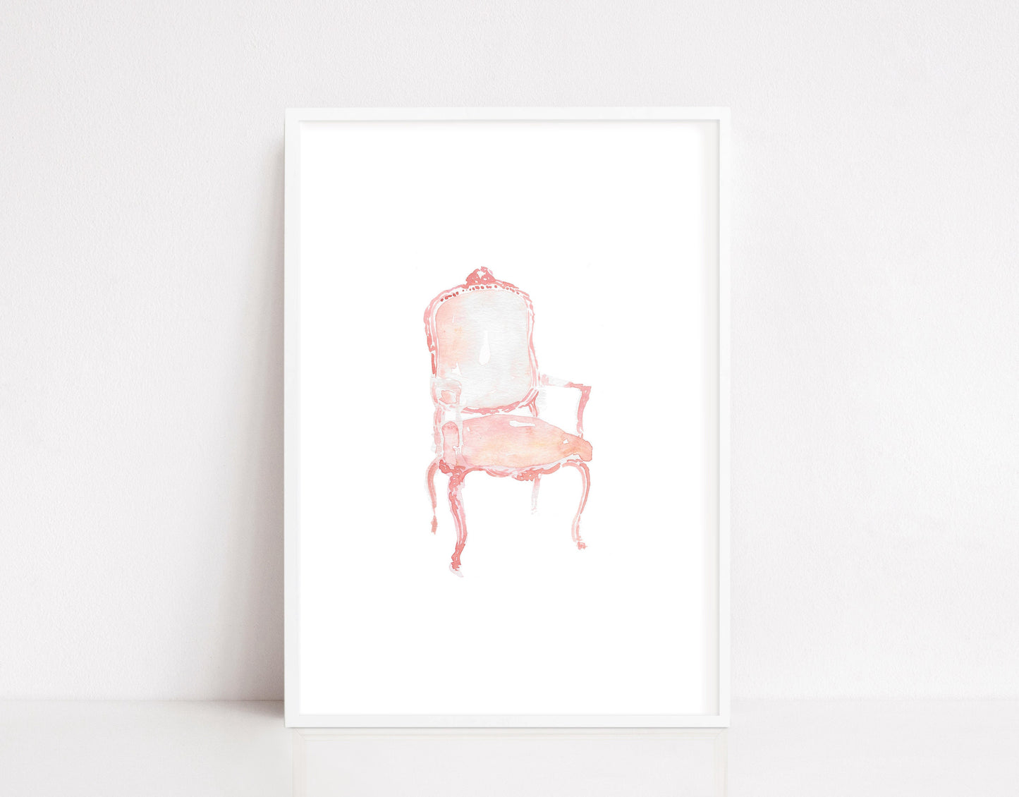 Pink antique chair illustration, interior design art print, architecture art print