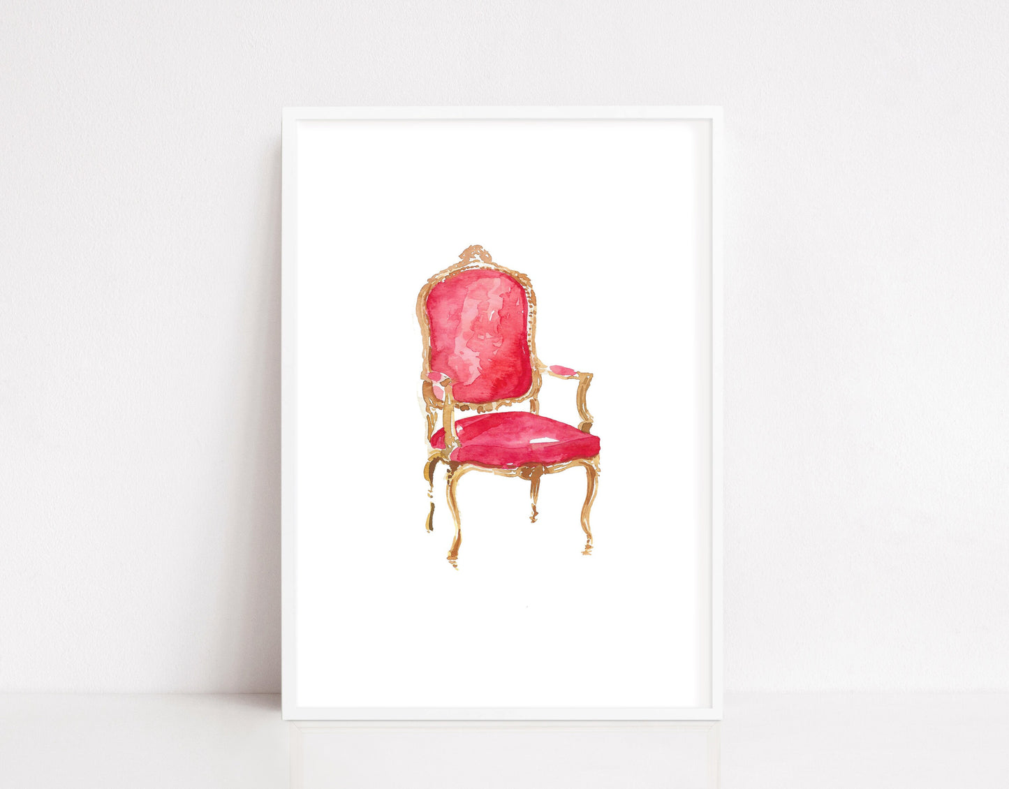 Red French Chair illustration, interior design art print, architecture art print