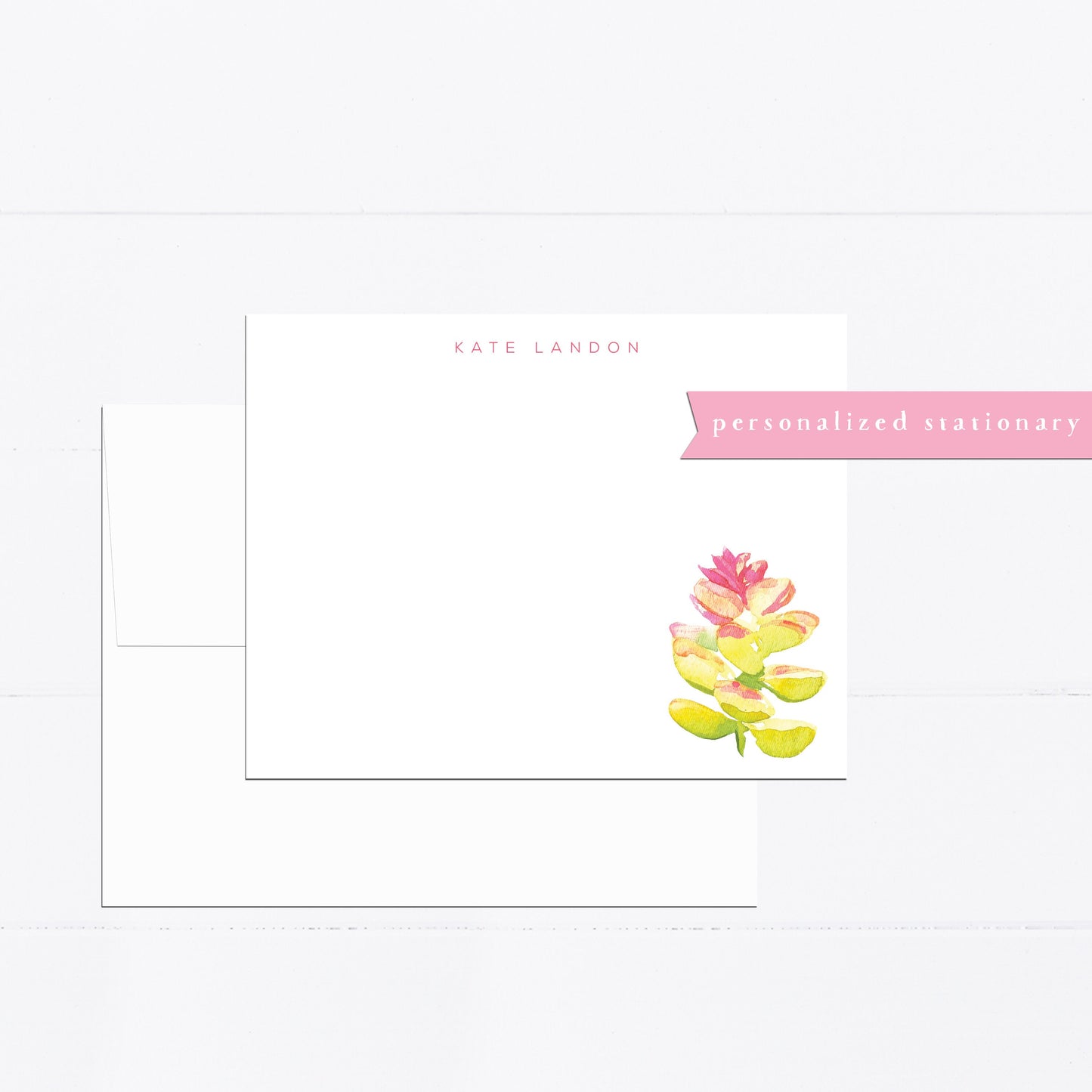 Personalized succulent notecards, stationery set, succulent, pink, southwest, succulents, gift for, feminine, illustration