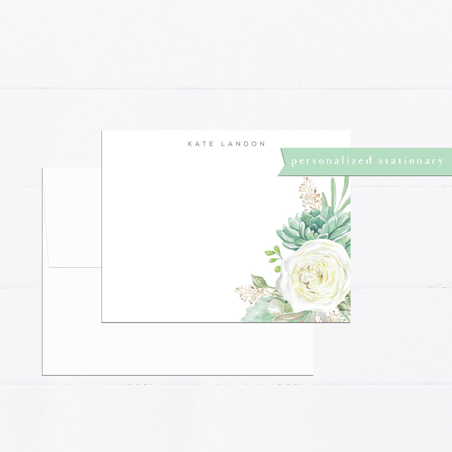 Personalized stationery, succulent, roses, southwest, succulents, stationery set, watercolor, flat card, gift for, feminine, illustration