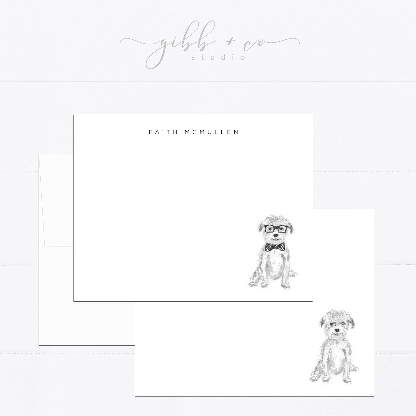 Personalized stationery, Terrier mix, gray, watercolor, printed art, gift for, dog lover, flat card, dog gift, fashion