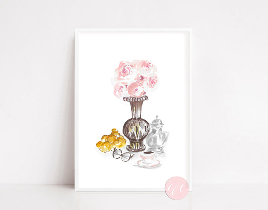 Sunday morning tea, floral art print