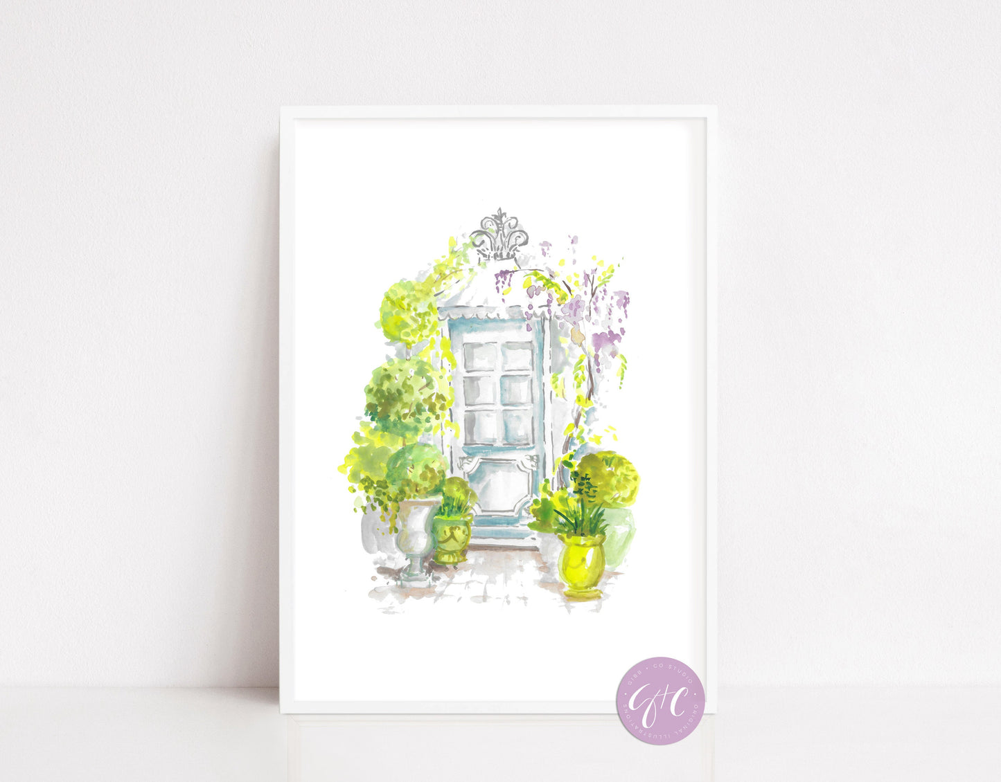 French Garden Wisteria Door, floral art print, architecture art print