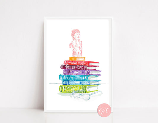 Jane Austen Rainbow Books, book art print