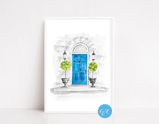 Blue Door with Lemon tree, Italy travel art print, floral art print, architecture art print