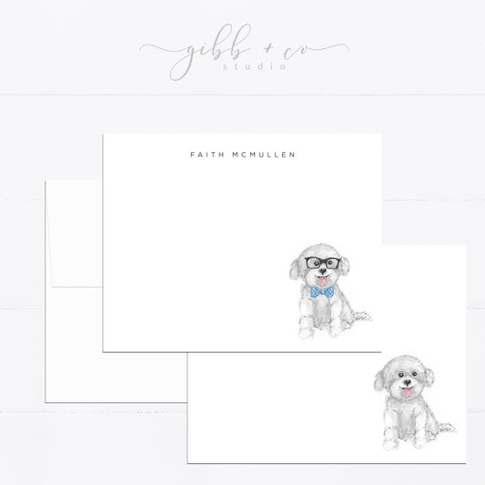 Personalized stationery, Poodle mix, Doodle, gray, Bichon mix, watercolor, printed art, gift for, dog lover, flat card, dog gift, fashion