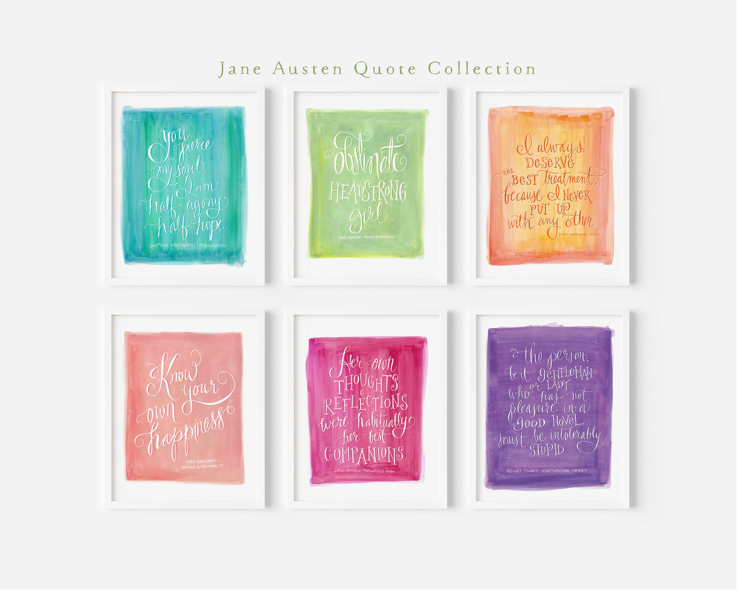 Jane Austen fan art illustration quote, Pride Prejudice, Emma, Persuasion, Mansfield Park, Sense, book art print