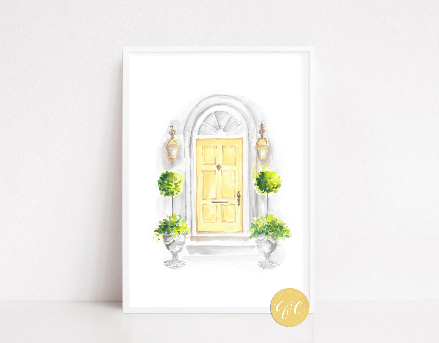 Yellow Door, Charleston, topiary, architecture art print, travel art print