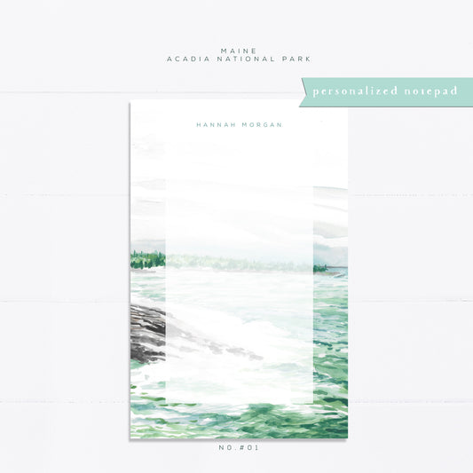 Personalized notepad, Maine, Acadia National park, Ocean Trail, bridal gift, custom, monogram, notepad, things to do list, gift for her