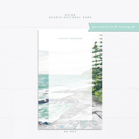 Personalized notepad, Maine, Acadia National park, Ocean Trail, bridal gift, custom, monogram, notepad, things to do list, gift for her