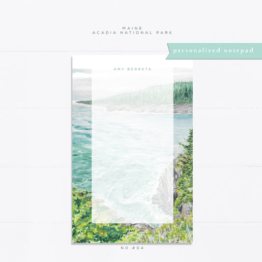 Personalized notepad, Maine, Acadia National park, Ocean Trail, bridal gift, custom, monogram, notepad, things to do list, gift for her