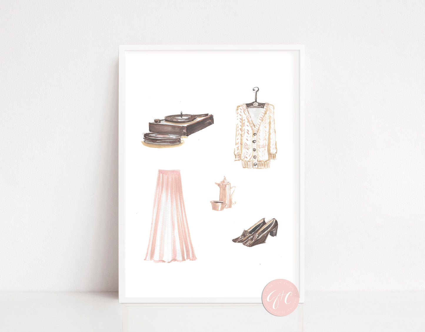 Pink vintage fashion art print