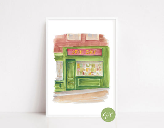 Scotland Green Book shop, book art print