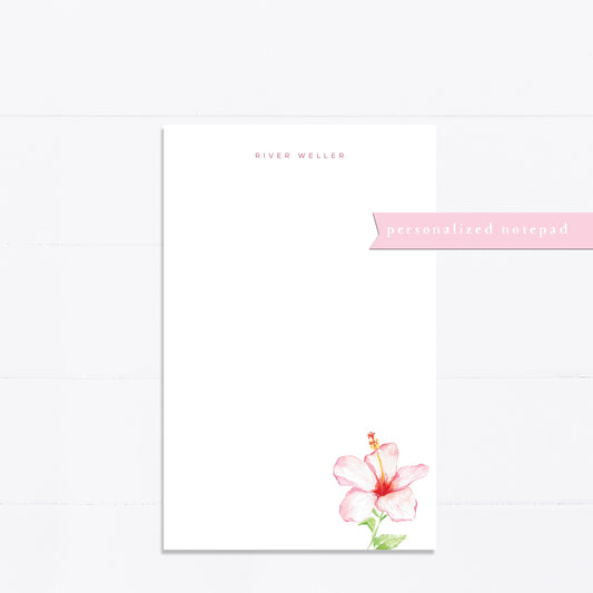 Personalized notepad, pink, hibiscus, things to do, grocery list, notepad, things to do list, 5.5x8.5, gift for, her, feminine, list maker