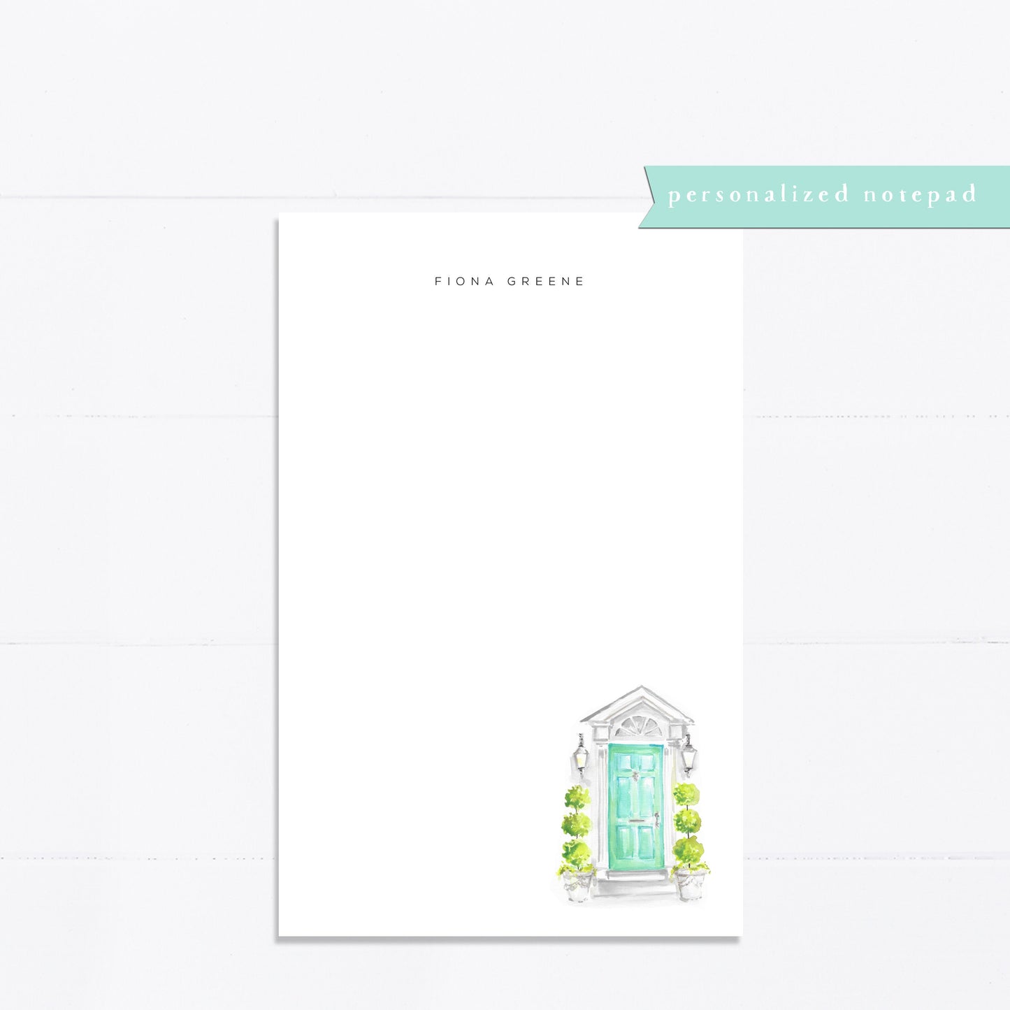 Personalized notepad, Green door, Charleston, bridal gift, custom, monogram, notepad, things to do list, 5.5x8.5, gift for her