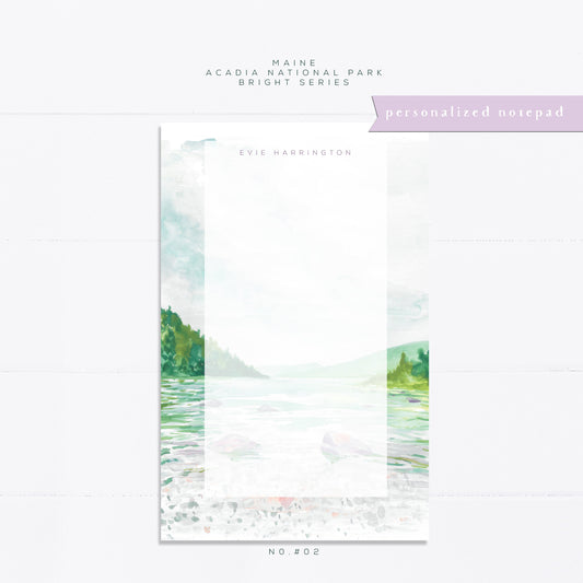 Personalized notepad, Maine, Acadia National park, Jordan Pond, bridal gift, custom, monogram, notepad, things to do list, gift for her