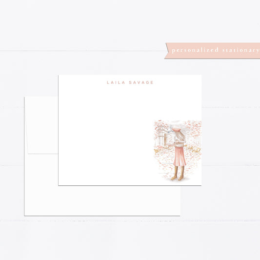 Personalized stationery, record player, listening to music, music lover, vintage pink, fashion,  watercolor, printed art, gift for, pink