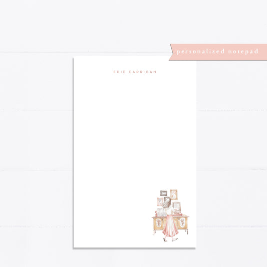 Personalized notepad, vintage pink, records, reading, bridal gift, bridal party gift, notepad, things to do list, 5.5x8.5, gift for her