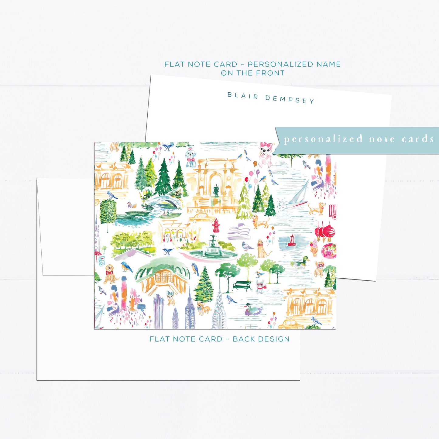 Personalized stationery, plaid note cards, modern, preppy, New York illustrated, colorful, personalized notecard, gift for mom, gift for her