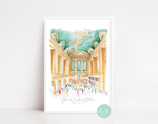 Grand Central Station, New York Travel art, Museum, the Met, Flatiron, Washington Square Park, travel art print