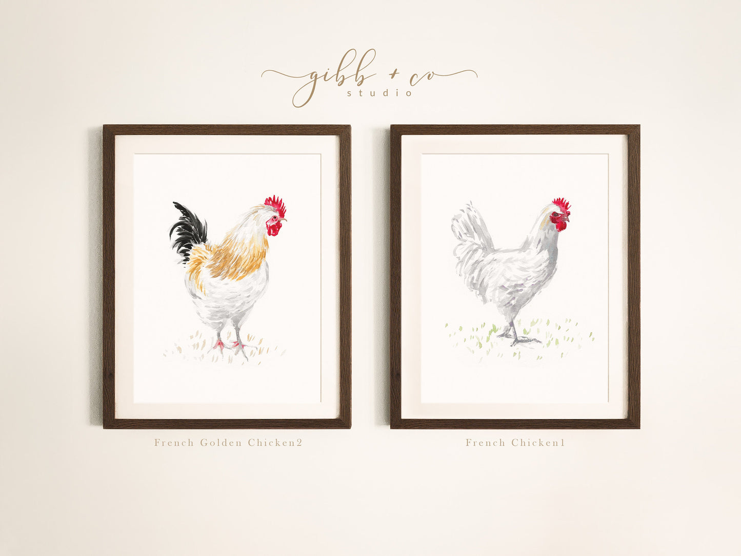 Chicken art, French, French hens, French Provincial, farmhouse art print, modern rustic, art print, watercolor art print, printed art, illustration