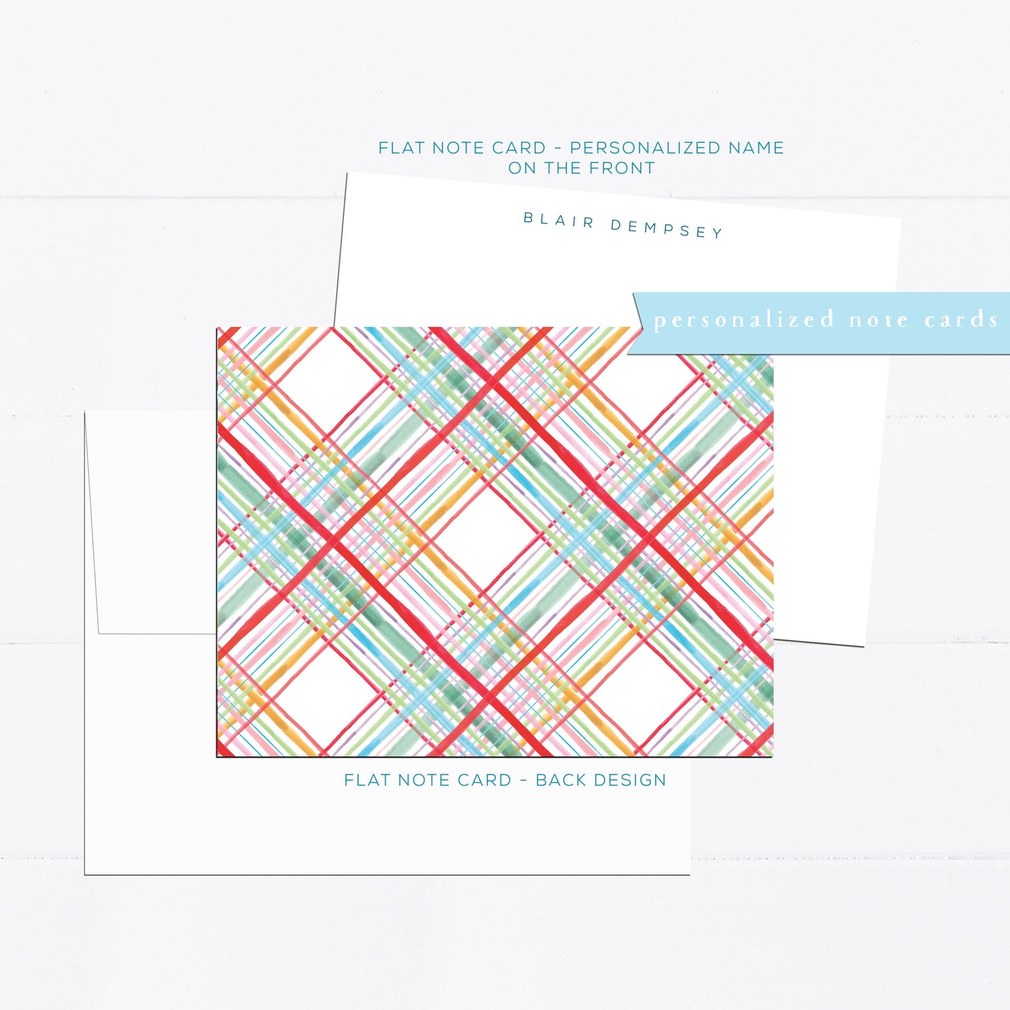Personalized stationery, plaid note cards, modern, preppy, New York illustrated, colorful, personalized notecard, gift for mom, gift for her