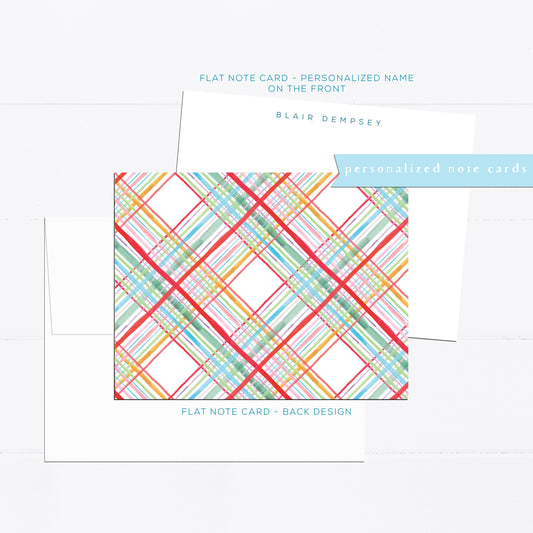 Personalized stationery, plaid note cards, modern, preppy, New York illustrated, colorful, personalized notecard, gift for mom, gift for her