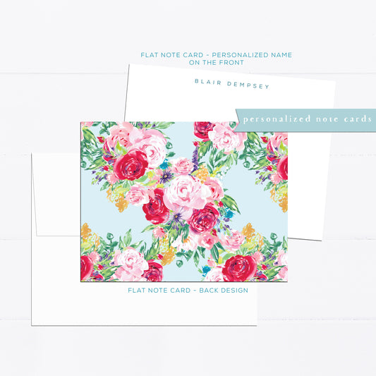 Personalized stationery, floral note cards, modern, New York illustrated, colorful, personalized notecard, gift for mom, gift for her