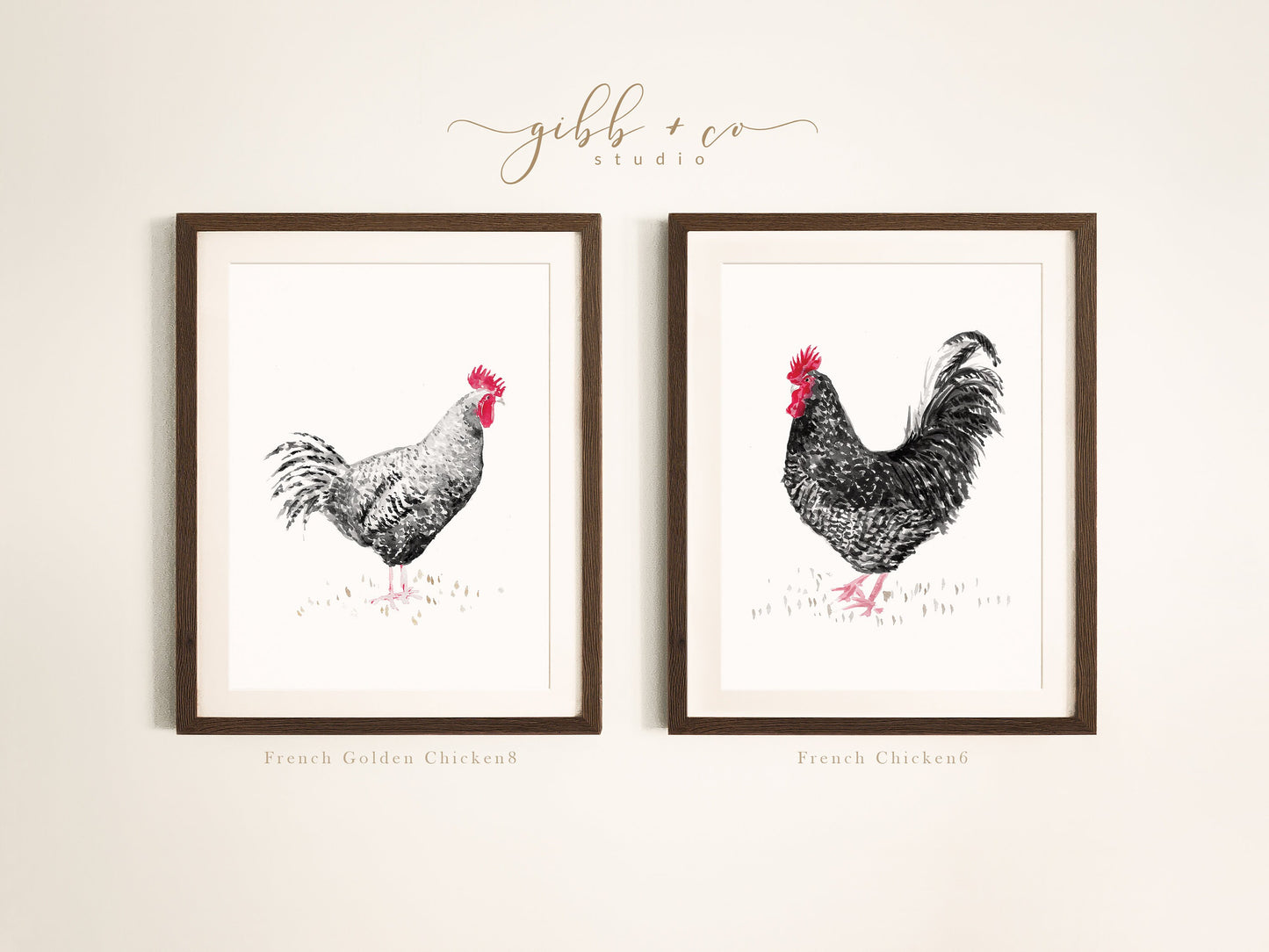 Chicken art, French, French hens, French Provincial, farmhouse art print, modern rustic, art print, watercolor art print, printed art, black chickens