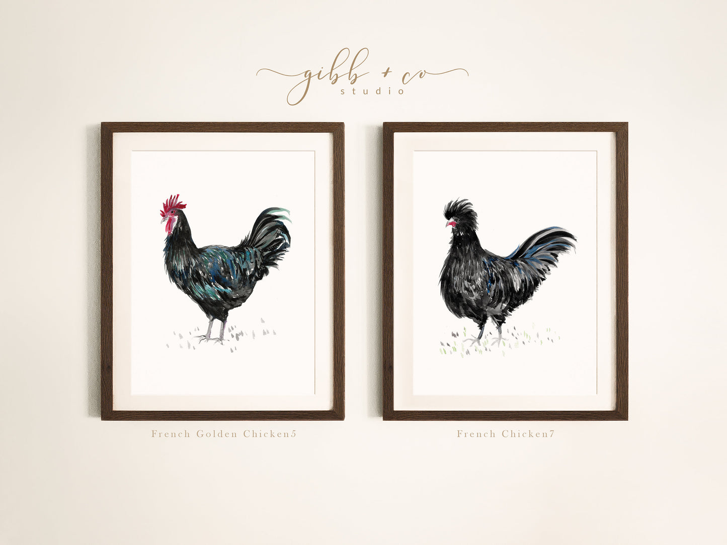 Chicken art, French, French hens, French Provincial, farmhouse art print, modern rustic, art print, watercolor art print, printed art, black chickens