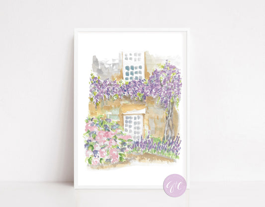 Wisteria garden wall art, Paris garden, floral art print