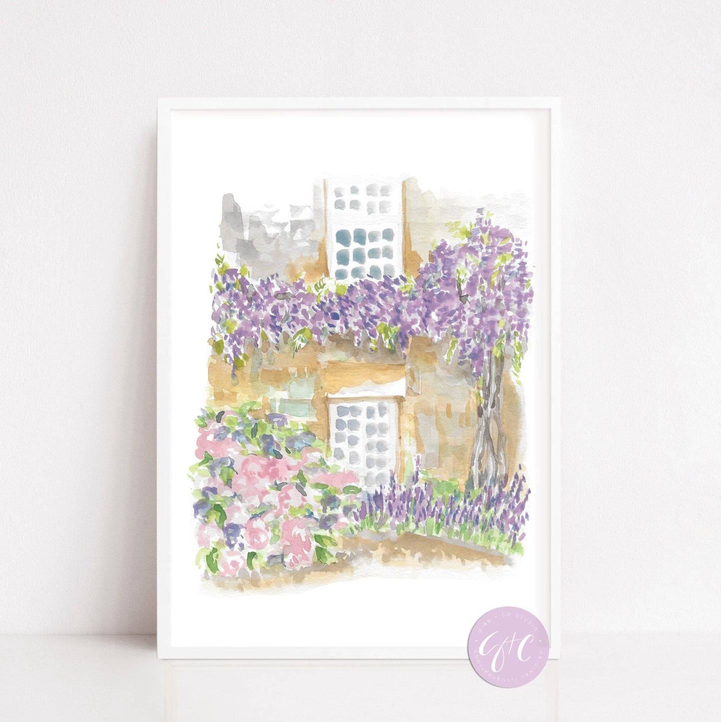 French garden art print, Wisteria floral art, Paris garden, floral art print