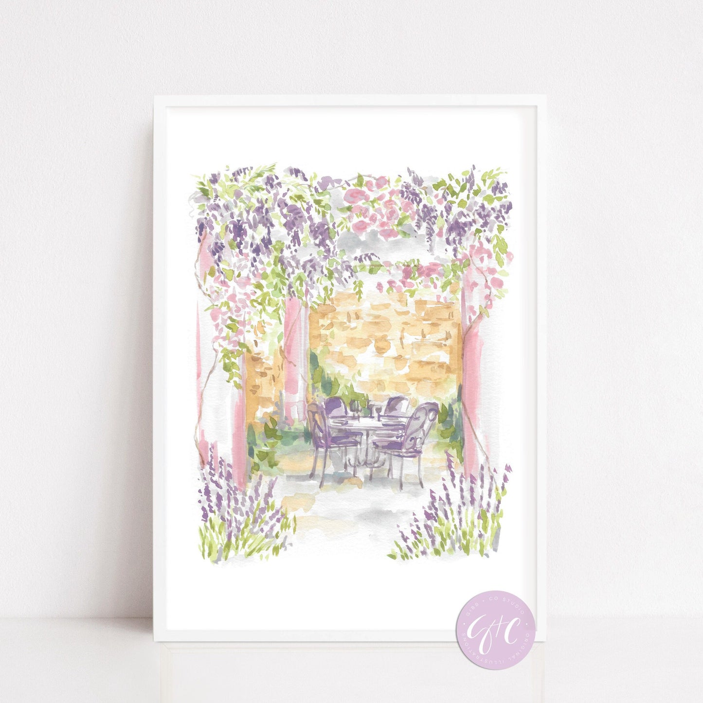 French garden art print, Wisteria floral art, Paris garden, floral art print