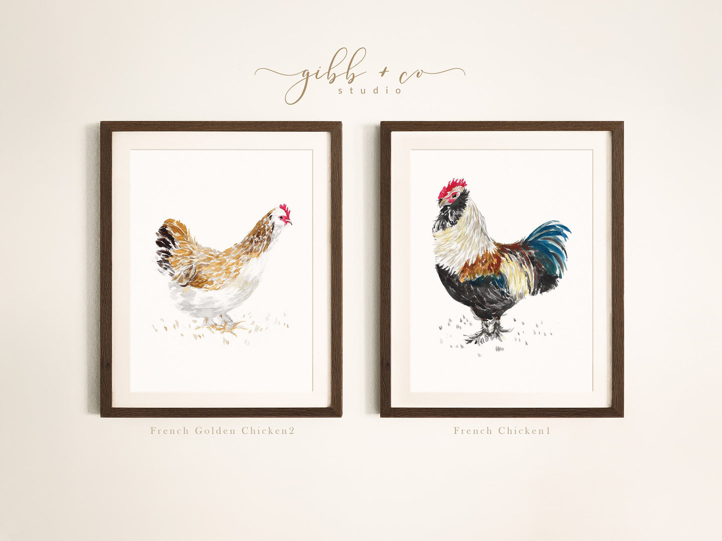 Chicken art, French, French hens, French Provincial, farmhouse art print, modern rustic, art print, watercolor art print, printed art, illustration