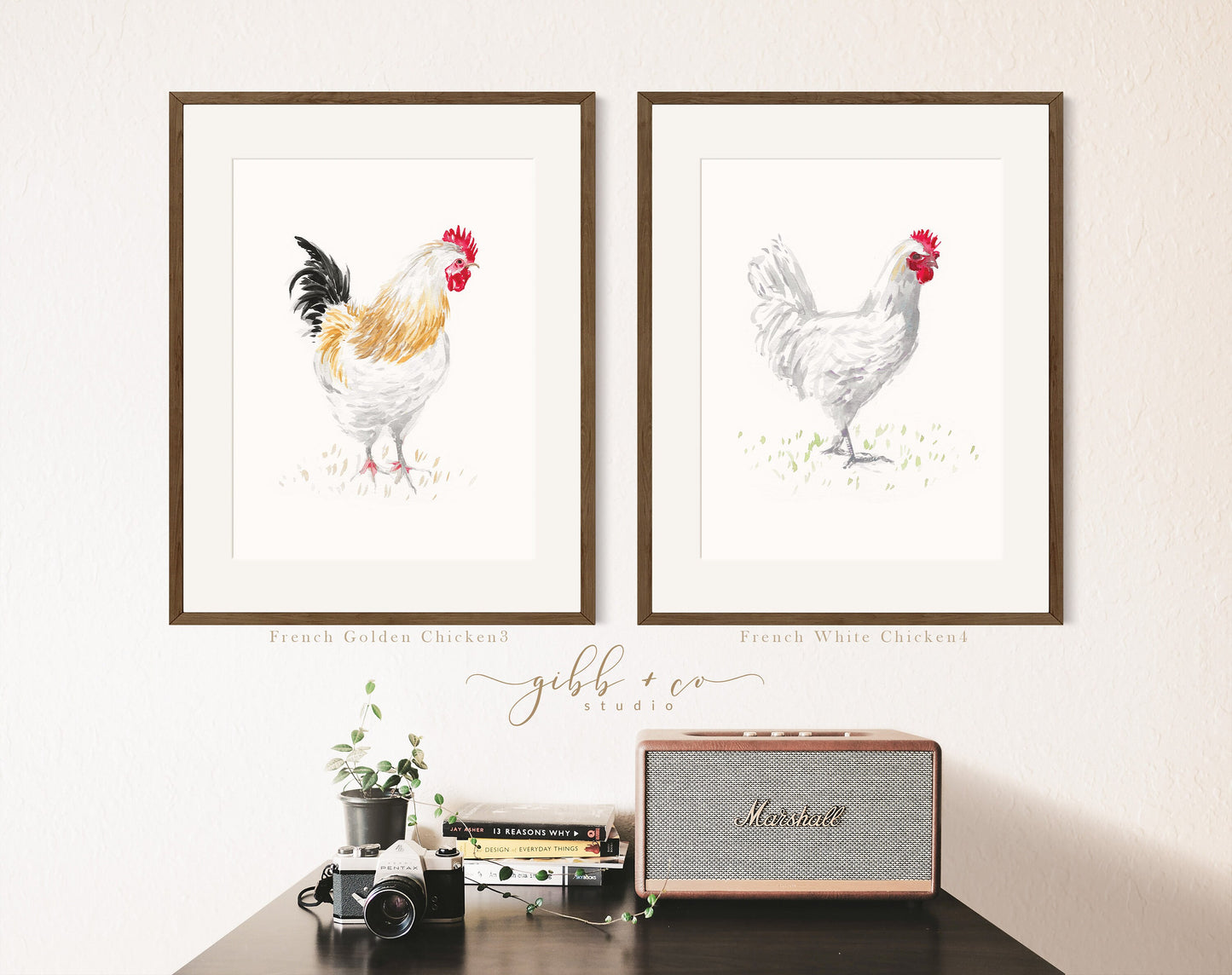 Chicken art, French, French hens, French Provincial, farmhouse art print, modern rustic, art print, watercolor art print, printed art, illustration