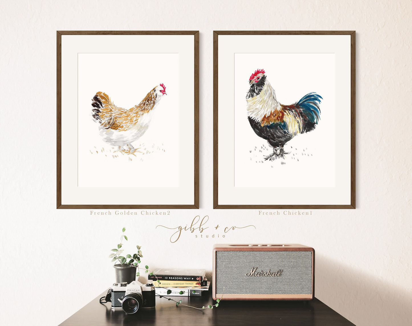 Chicken art, French, French hens, French Provincial, farmhouse art print, modern rustic, art print, watercolor art print, printed art, illustration