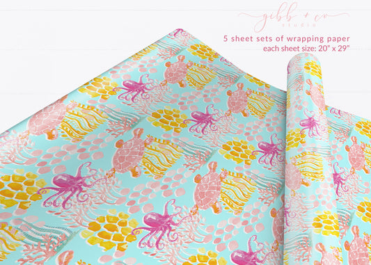 Under the sea wrapping paper blue background