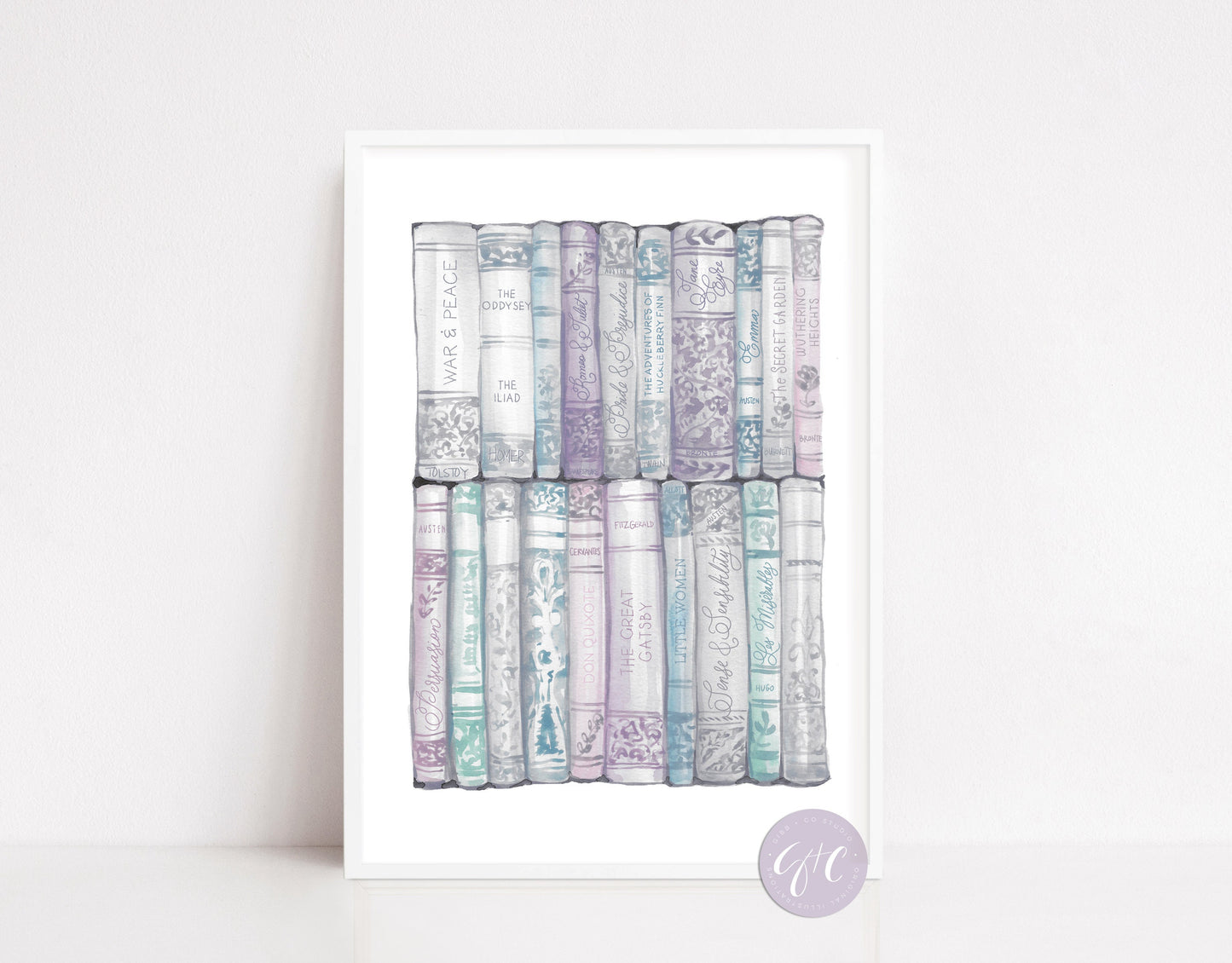 Classics stacked books, book art print