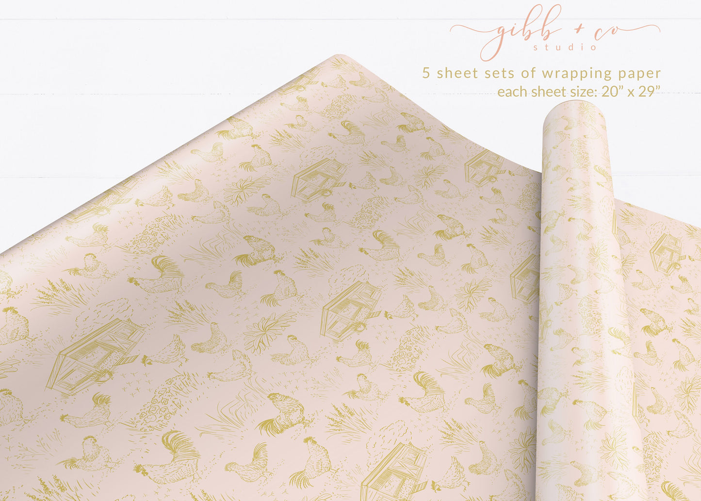 Chicken whimsical Toile wrapping paper