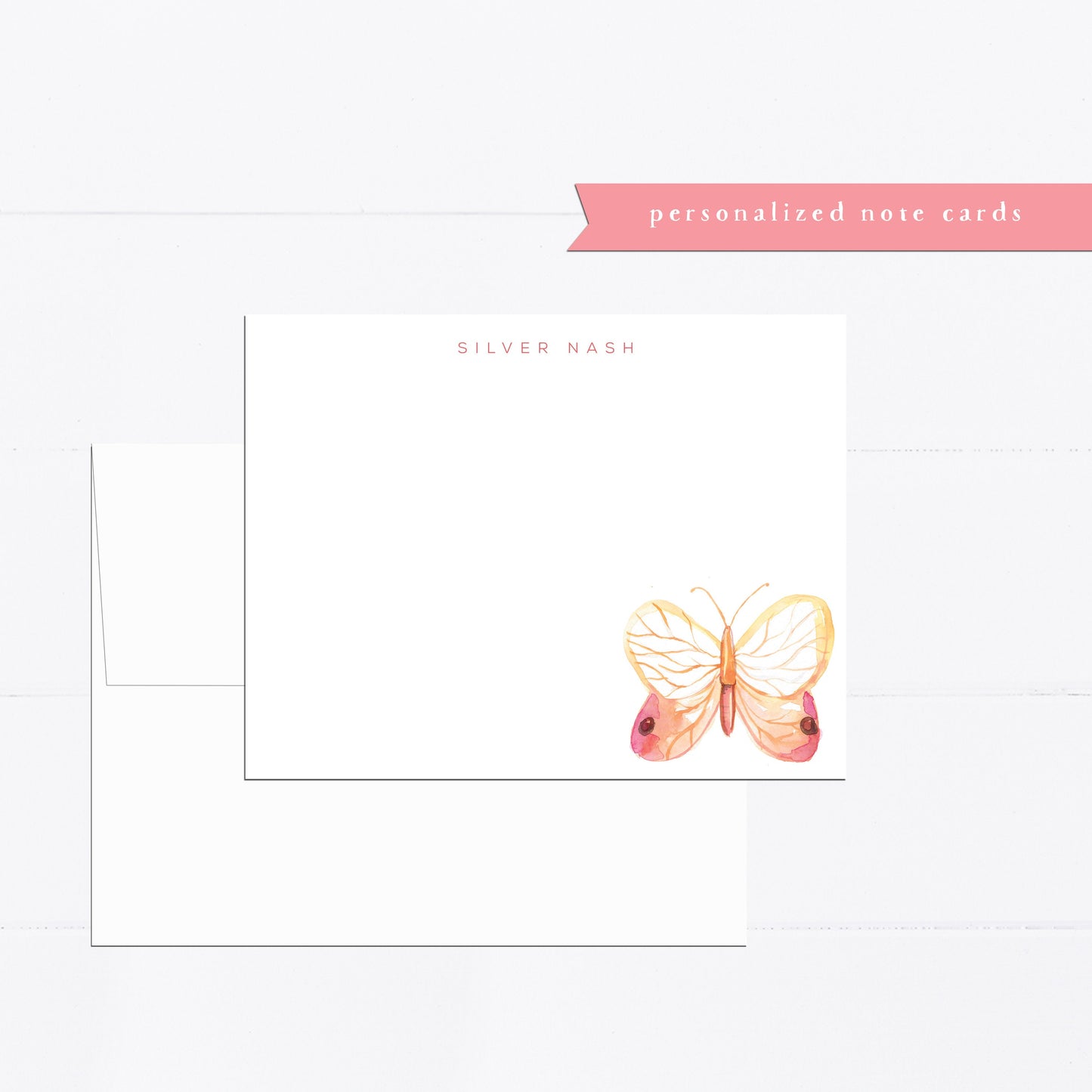 Personalized stationery, butterfly, butterflies, kids stationery, pink, girly, watercolor, printed art, gift for, feminine, illustration