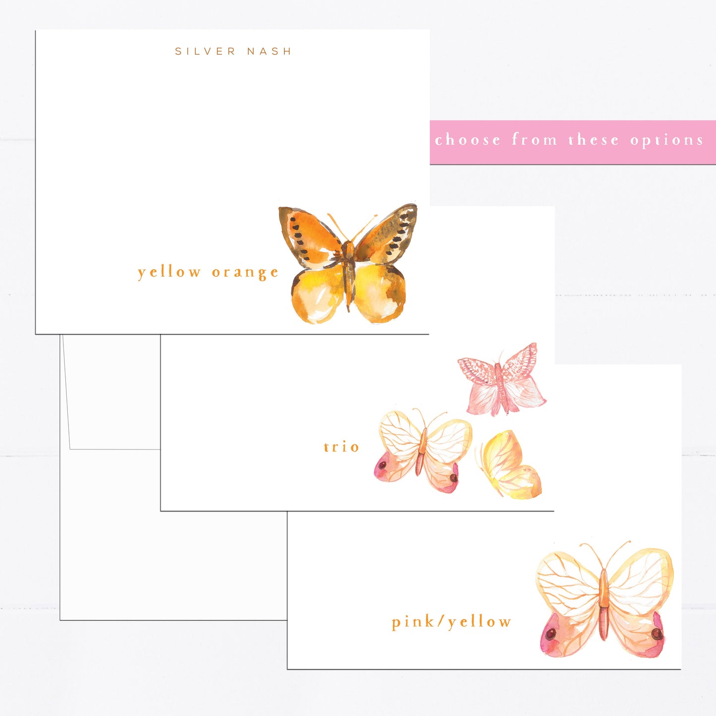 Personalized stationery, butterfly, butterflies, kids stationery, pink, girly, watercolor, printed art, gift for, feminine, illustration